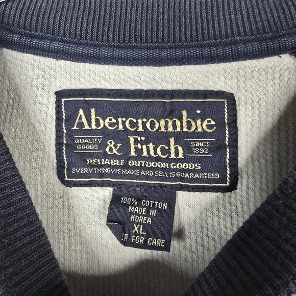 Abercrombie & Fitch Mens XL Y2K Navy Gray Thermal Vintage Crewneck - Picture 3 of 8